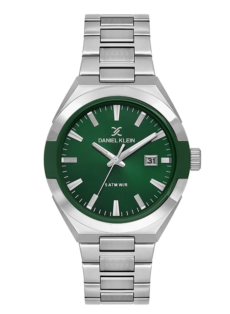 DANIEL KLEIN Men's Stainless Steel Silver Alloy Case Analog Dark Green Round Sunray Dial Japanese Quartz Premium 50 Meters Water Resistant